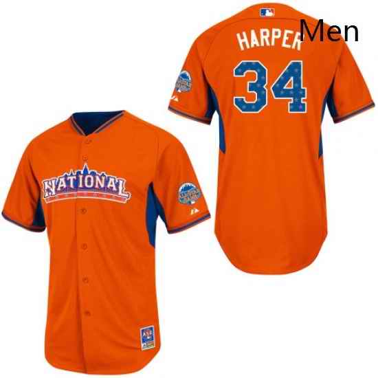 Mens Majestic Washington Nationals 34 Bryce Harper Replica Orange National League 2013 All Star BP MLB Jersey